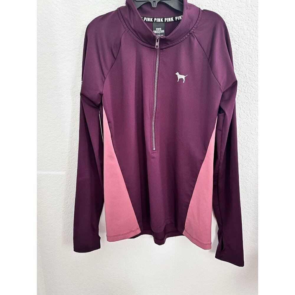 Victoria's Secret‎ Pink Ultimate 1/4 Zip Pullover Size L Maroon & Pink Athletic